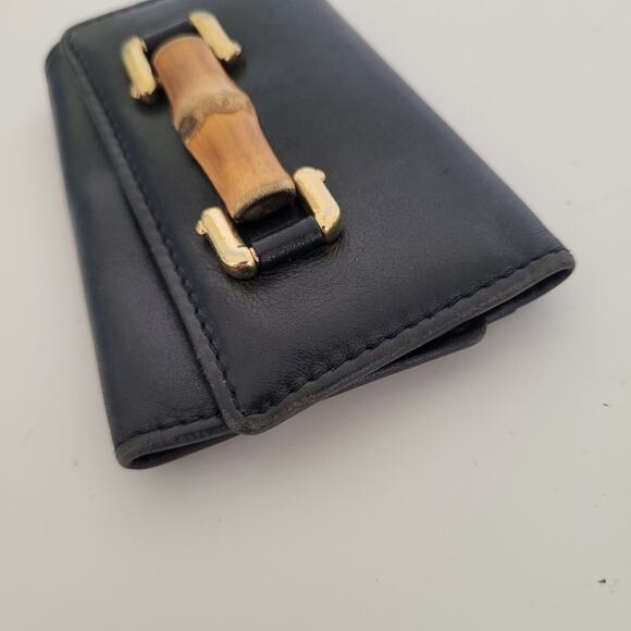 Gucci Bamboo Key Holder Wallet Case Leather Small Unisex Black Trifold - Picture 9 of 10